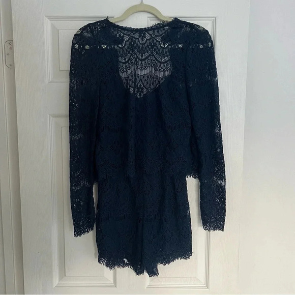 Saylor $198 Anthropologie x Saylor Savannah Layered Lace Romper Navy Sz Xs - Picture 3 of 6